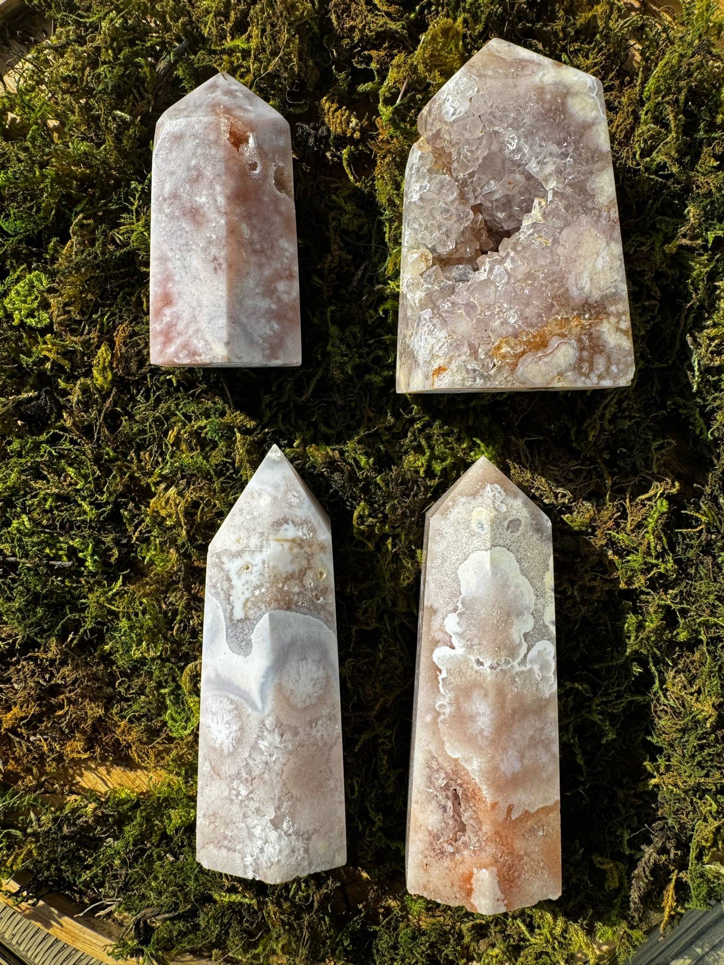 Pink Amethyst with Flower Agate Towers