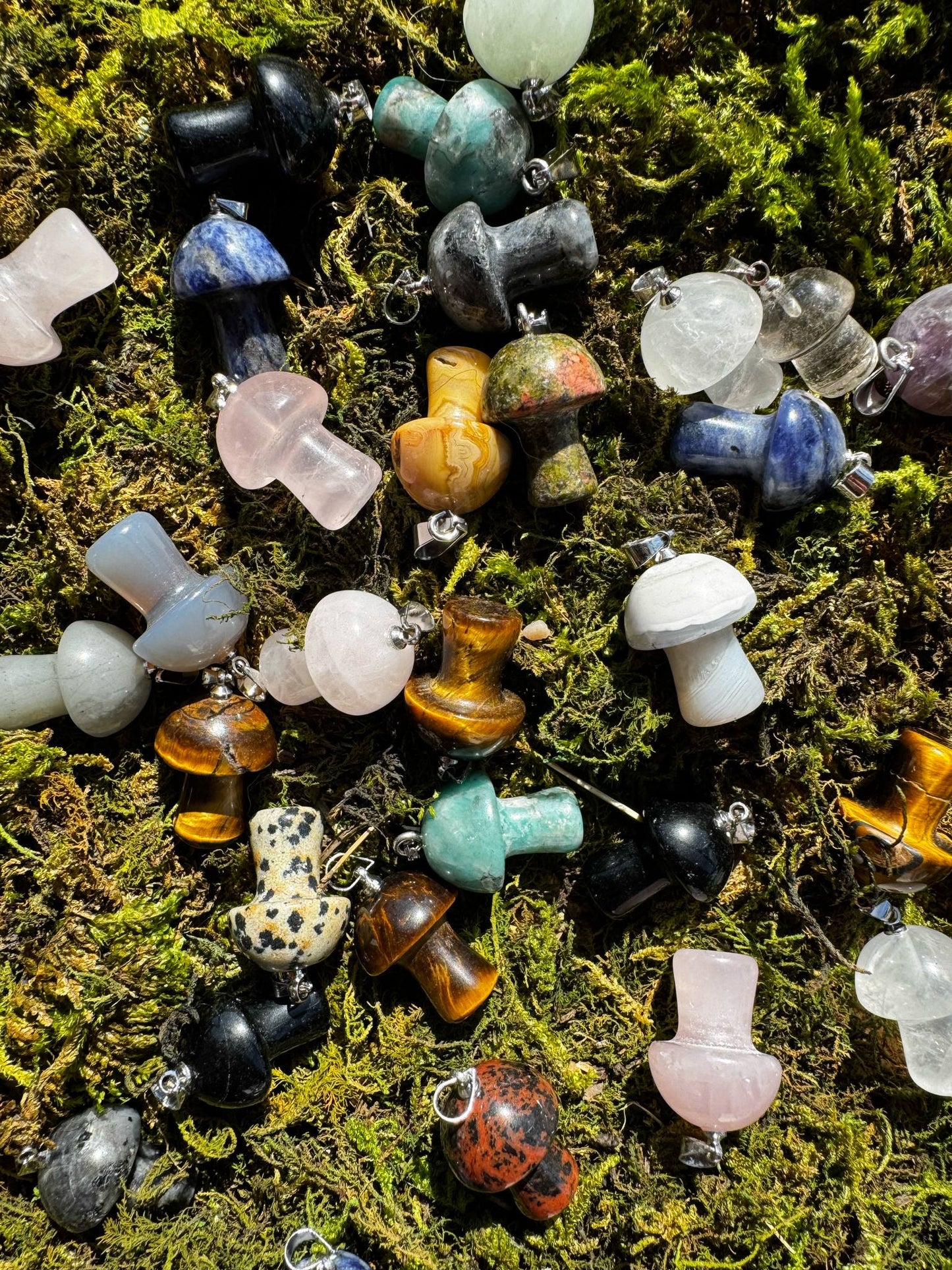 Mixed Material Mini Mushroom Pendants