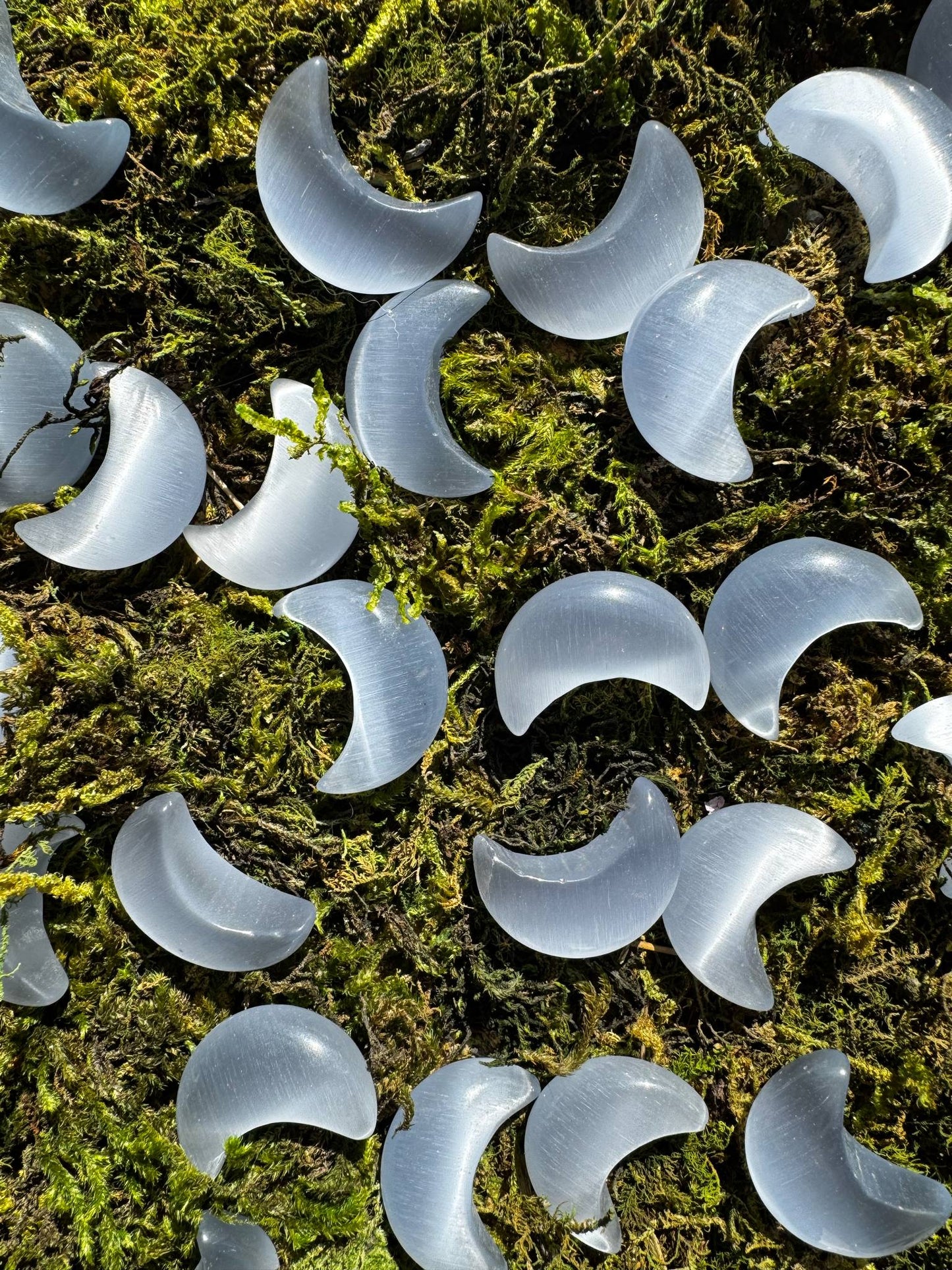 Blue Selenite Moon Carvings