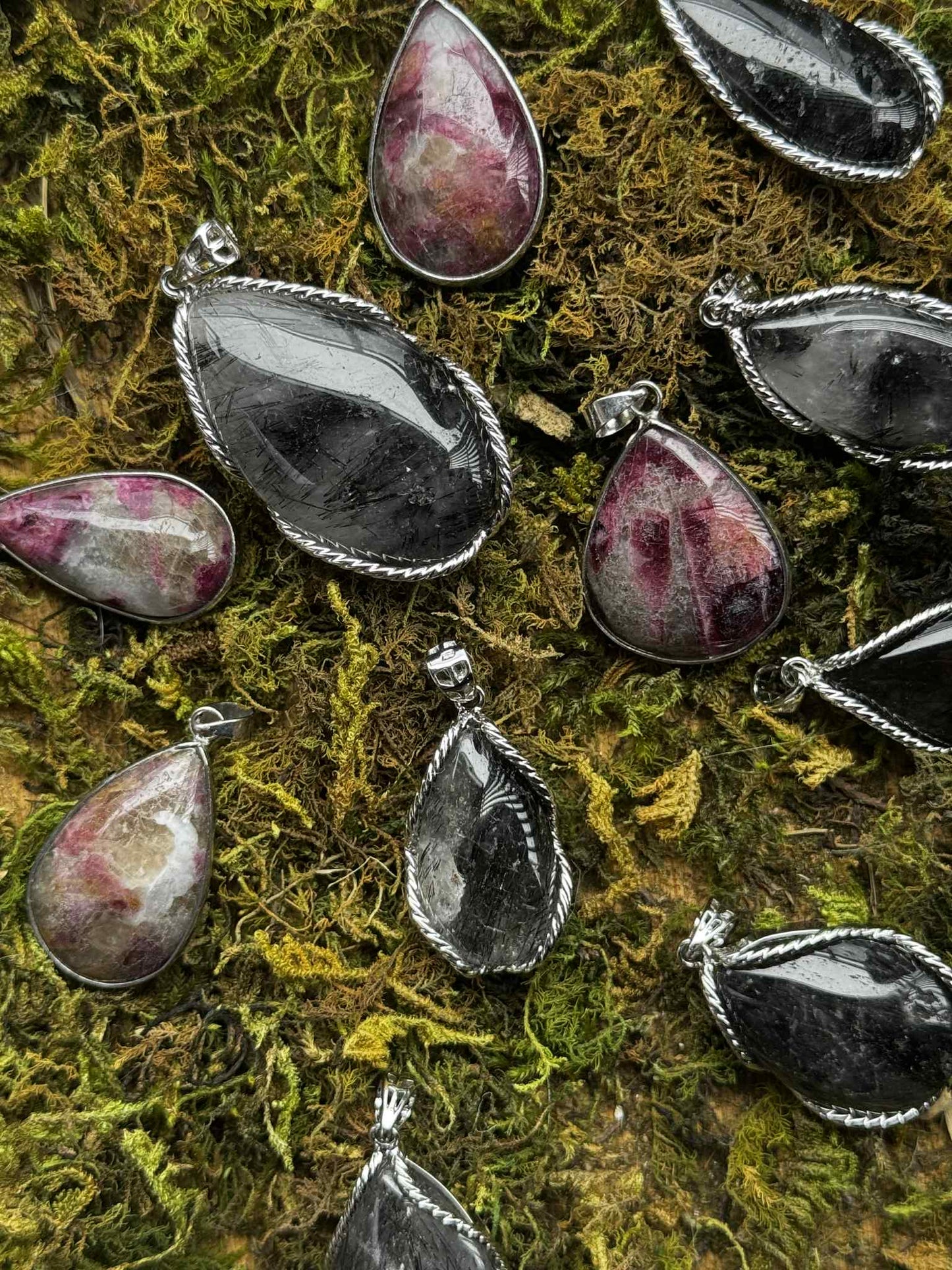 Black and Pink Tourmaline Pendants