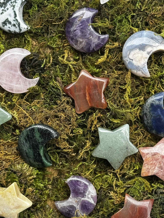 Mixed Material Moon and Stars Carvings