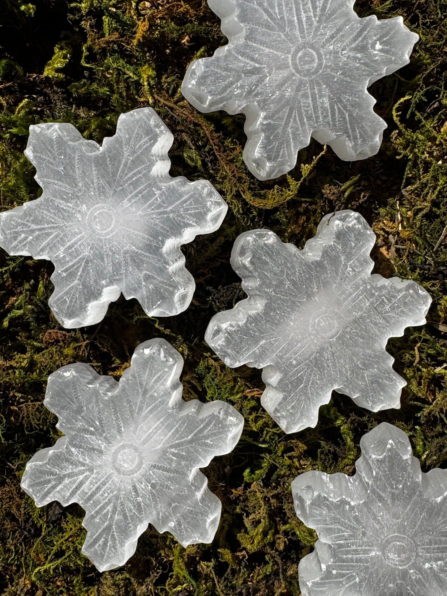 Selenite Snowflake Carvings